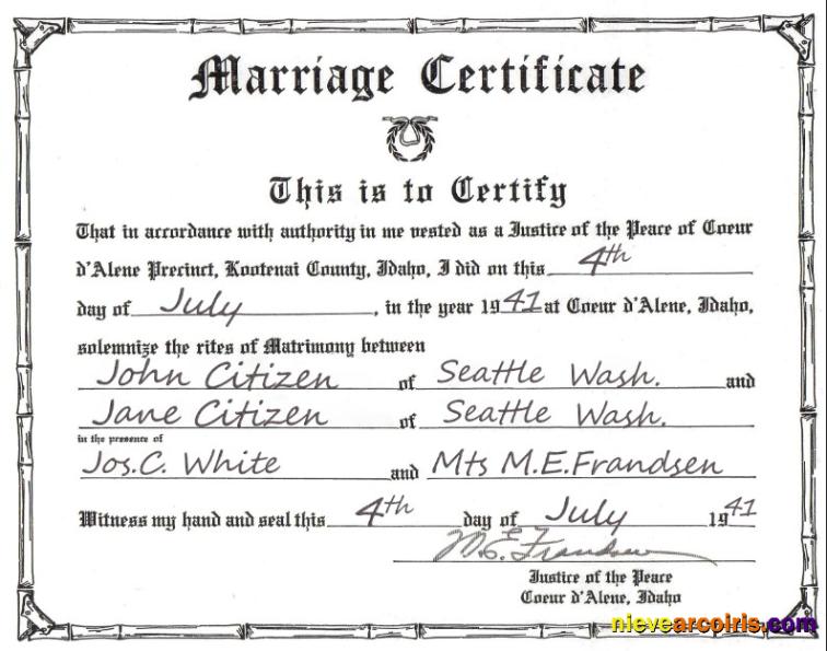 USA Idaho marriage certificate